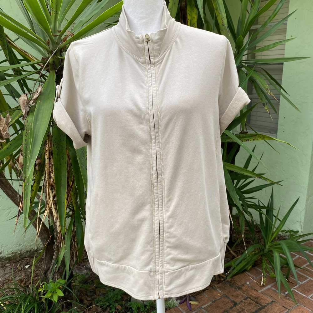 Short Sleeve Zip up Taupe Gravel Sweatshirt - Picture 2 of 7